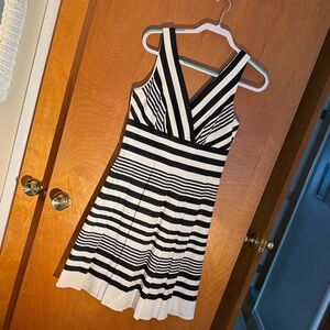 White House Black Market Black and White Striped Midi Dress